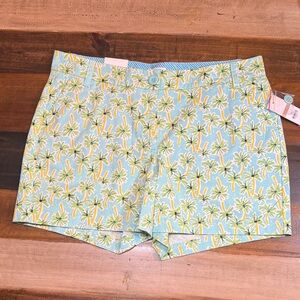 Crown & Ivy Palm Tree Print Shorts in Light Blue and Yellow